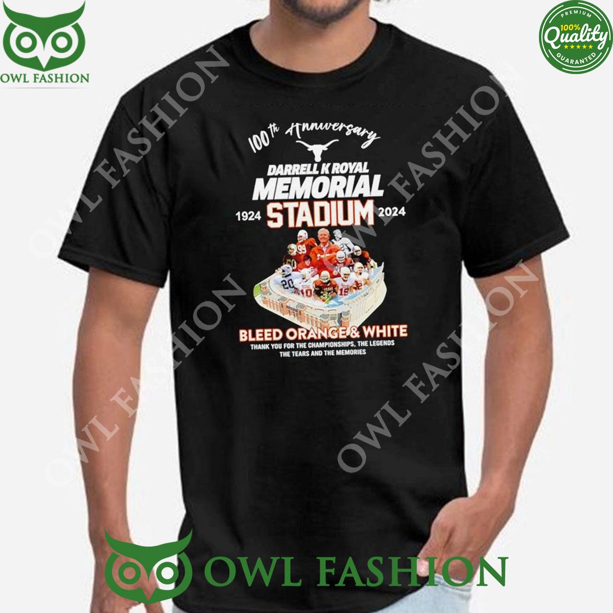 100th Anniversary 2024 Darrell K Royal Memorial Stadium Bleed Orange White TShirt