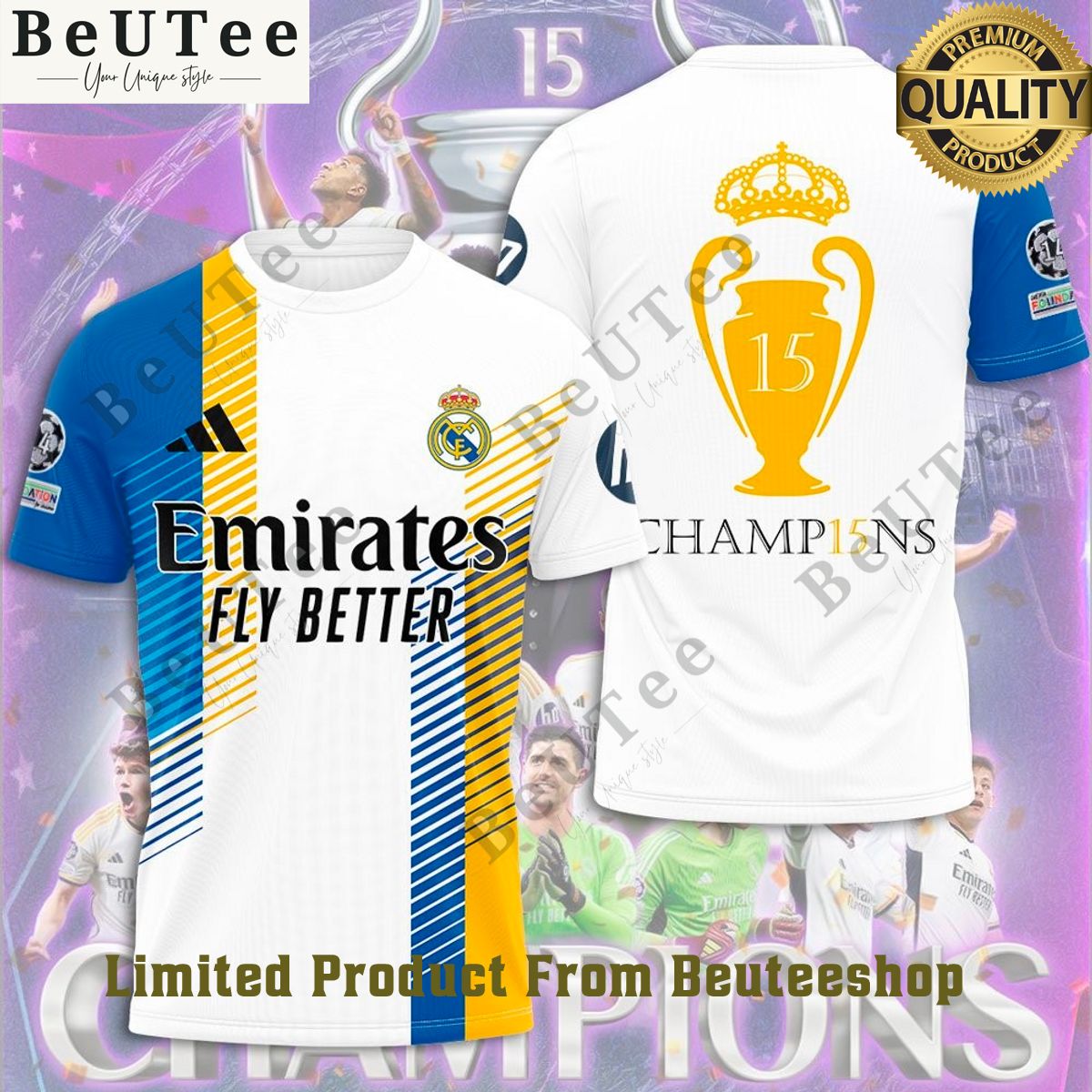 15th Champion Real Madrid Champion League Europe 3D Tshirt