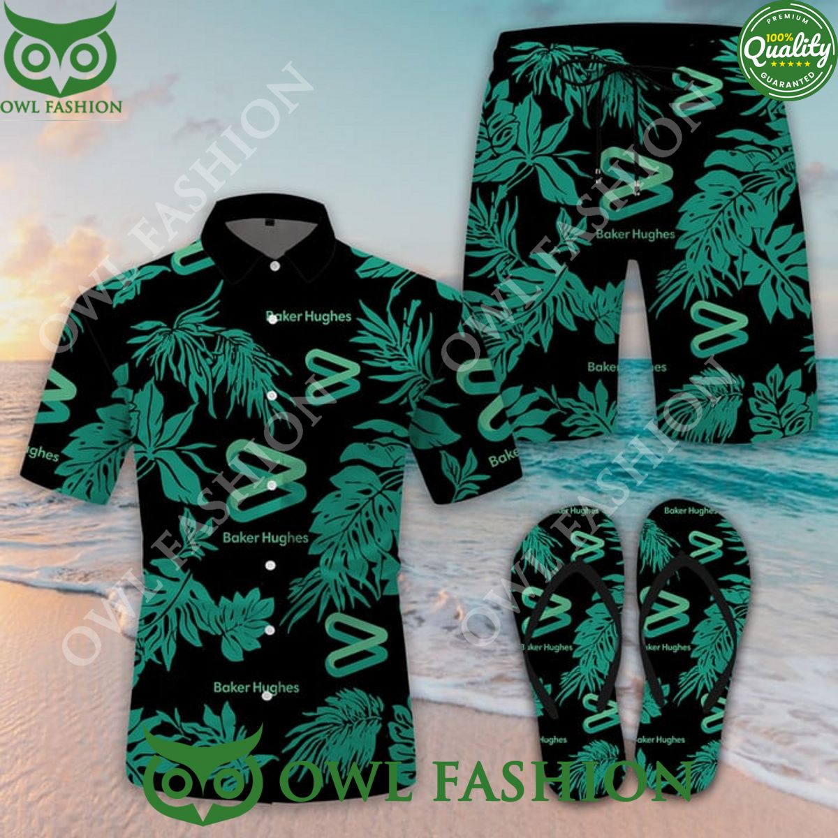 2024 BAKER HUGHES energy company FLIP FLOPS AND COMBO HAWAII SHIRT SHORTS