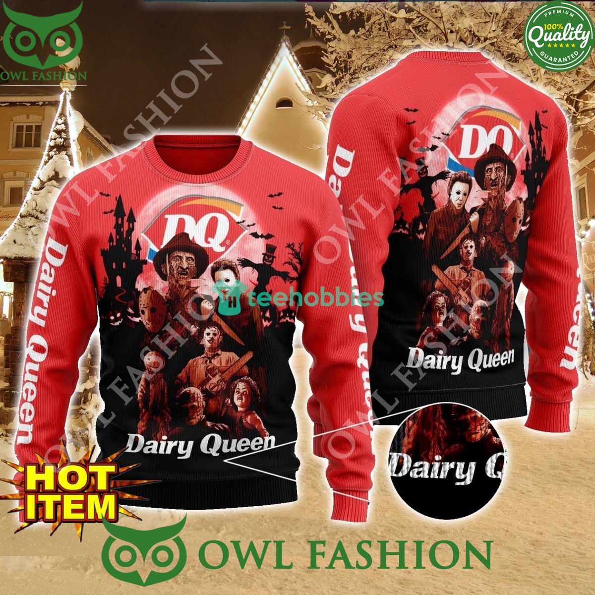 2024 Design Dairy Queen Horror Halloween Night Ugly Sweater