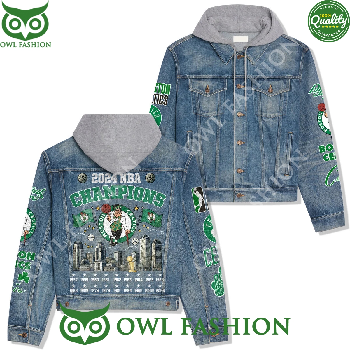 2024 NBA Champions Boston Celtics Logo Denim Jacket