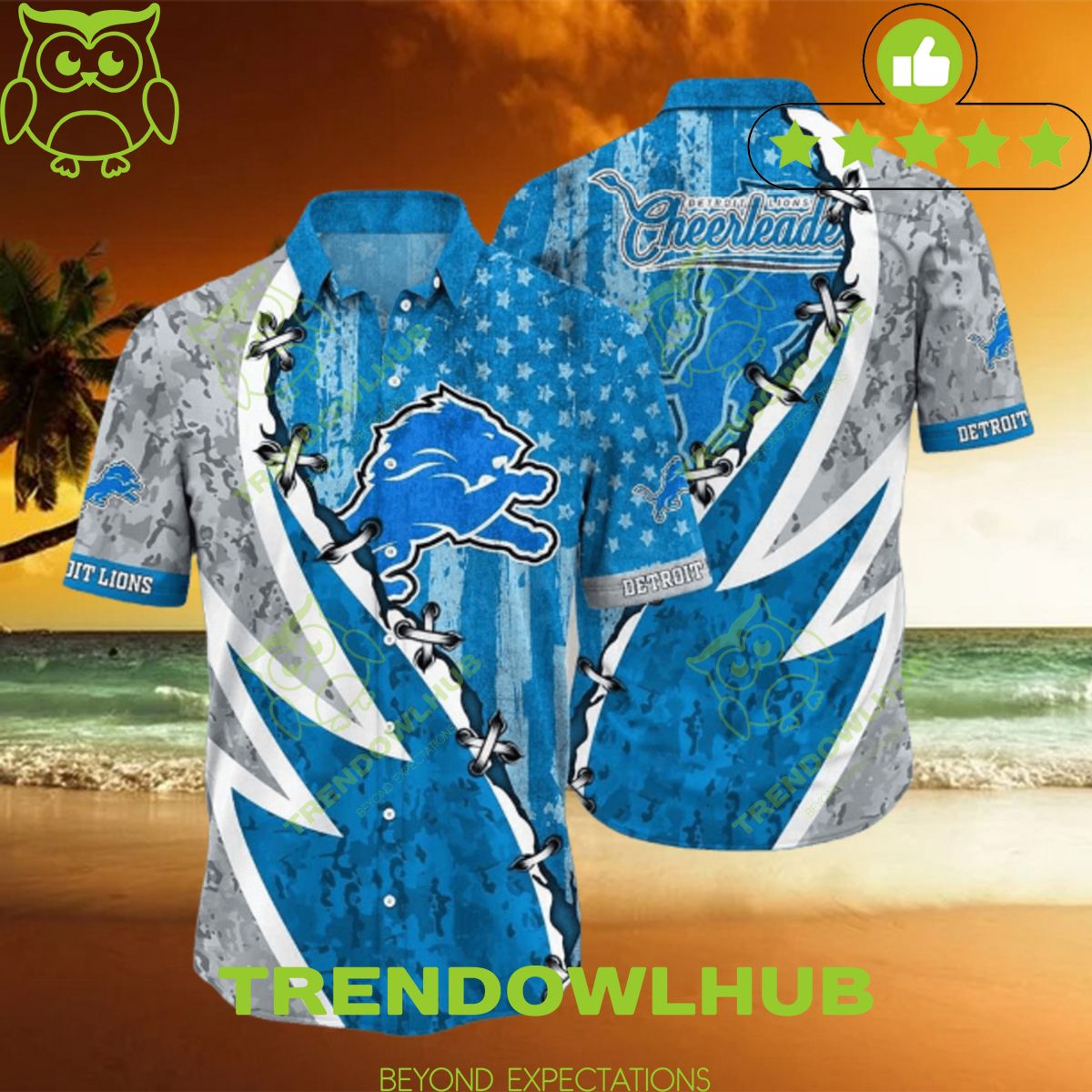 2024 NFL Detroit Lions Graphic American Flag 3D Printed Hawaiian Shirt Print