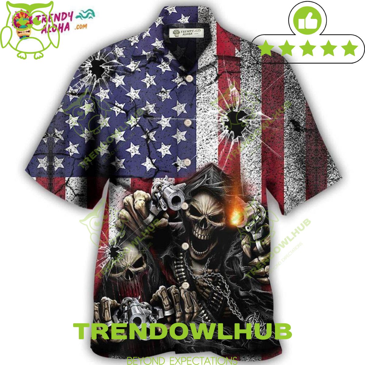 2024 Skull Shot Gun American Flag Vintage Hawaiian Shirt