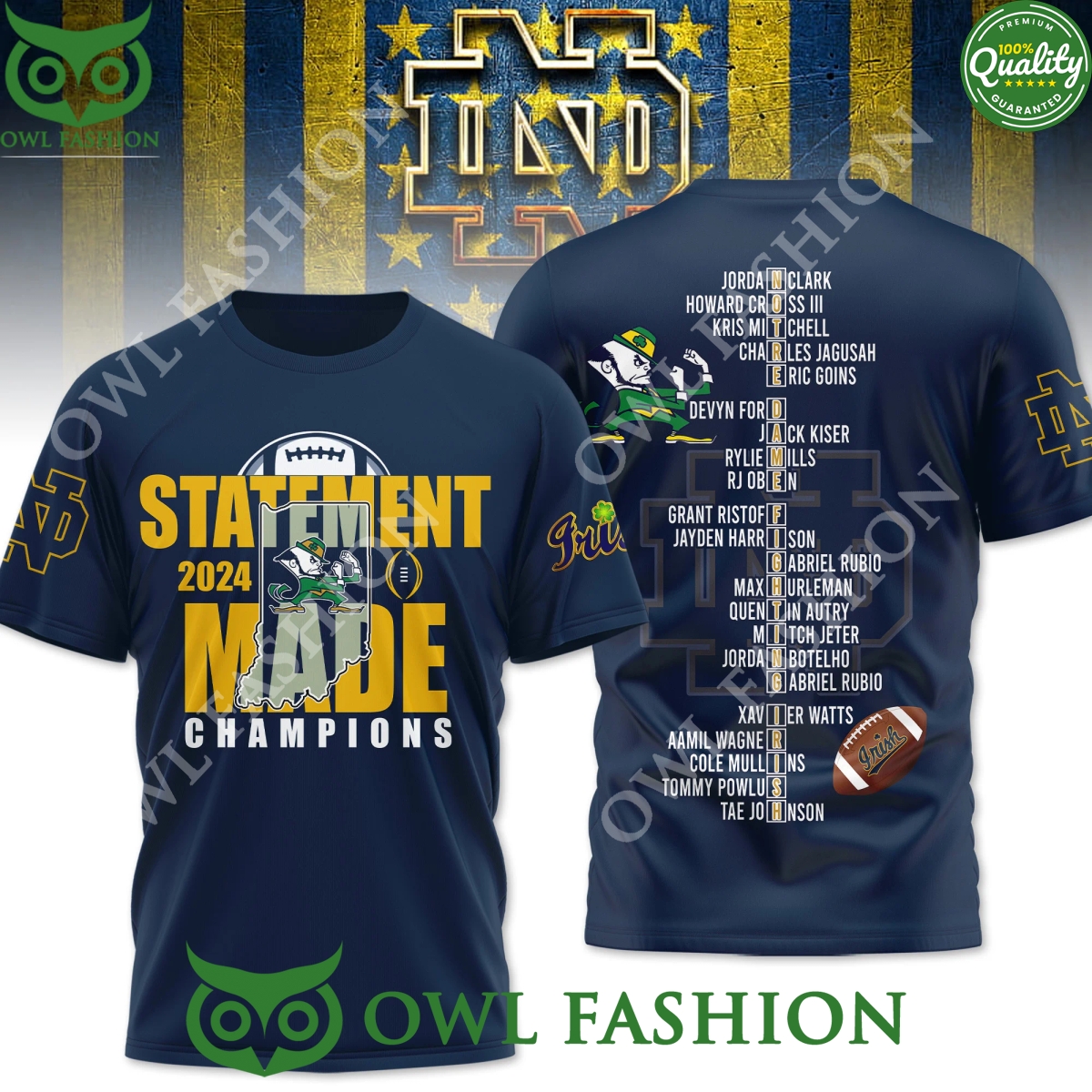 2024 Statement Made Champions Player Names 3D t Shirt