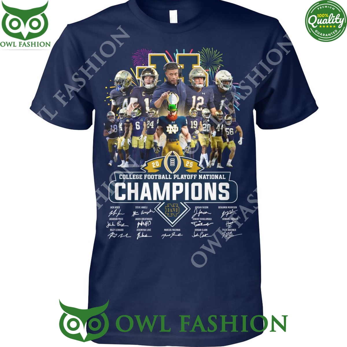 2025 College Football Playoff national Champions Signatures notre dame fighting irish t shirt