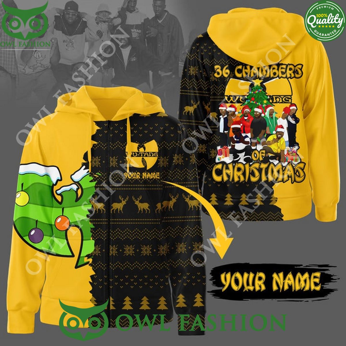 36 Chambers Wu Tang Clan Christmas Custom name 3d hoodie Yellow