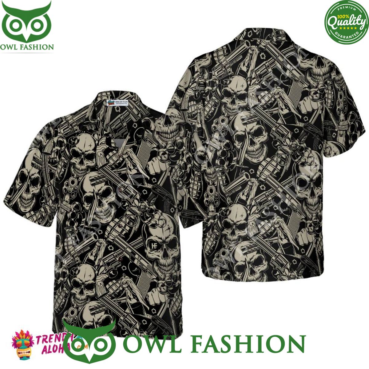 3D Guns And Skulls Pattern Hawaiian Shirt