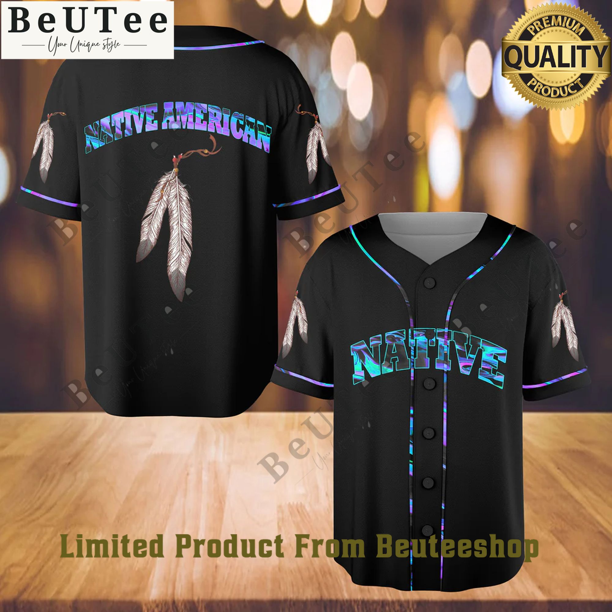 Native American Eagle Feathers Black Baseball Jersey Shirt