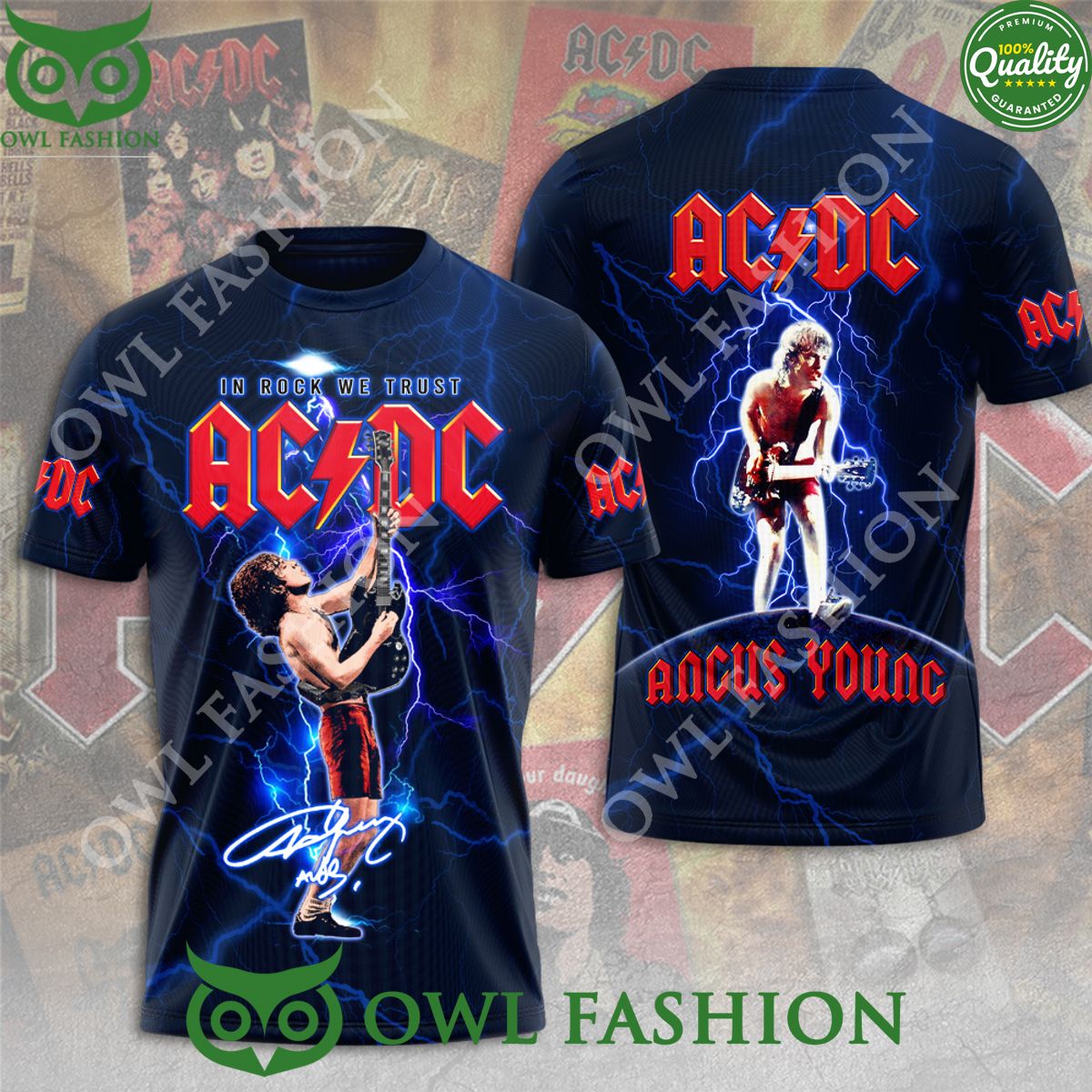 AC DC x Angus Young In Rock We Trust 3D t Shirt