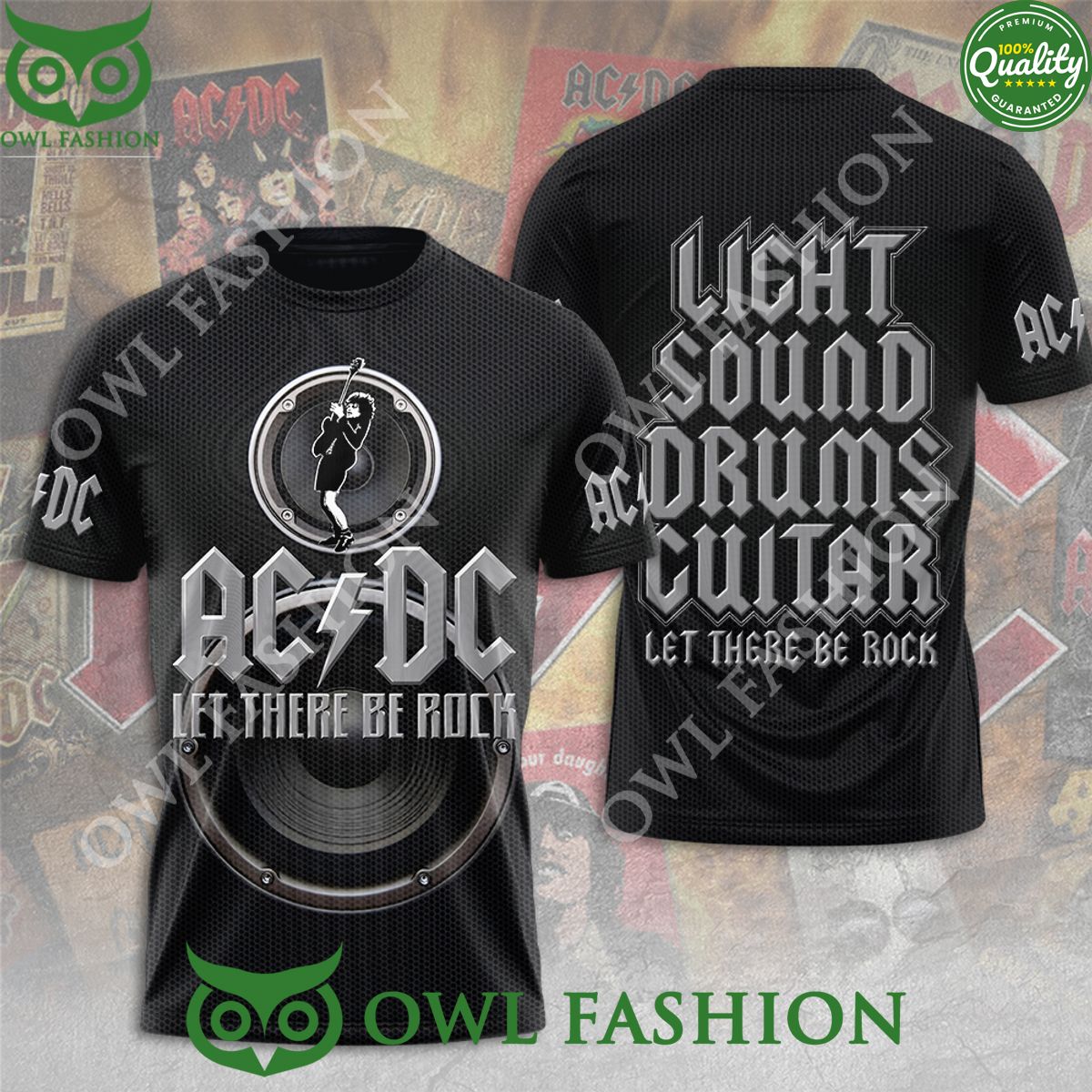 ACDC Let there be Rock Light sound drums guitar 3D t shirt