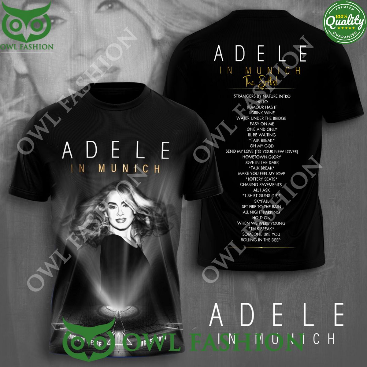 Adele Setlist World Tour in Munich Black 3D t Shirt