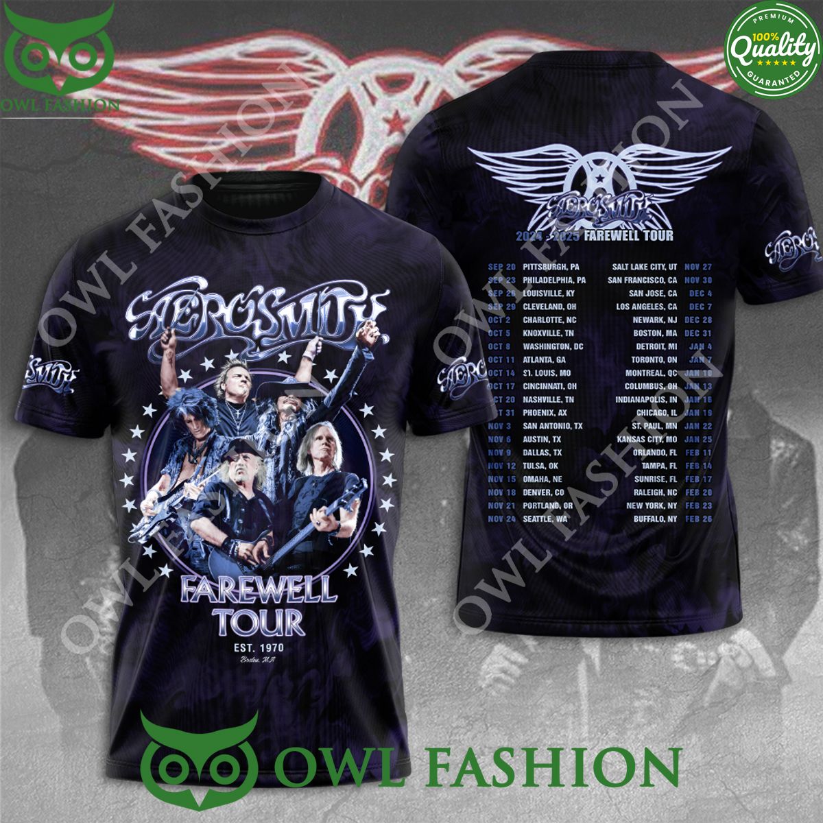 Aerosmith since 1970 Farewell Tour Schedule 3D t Shirt