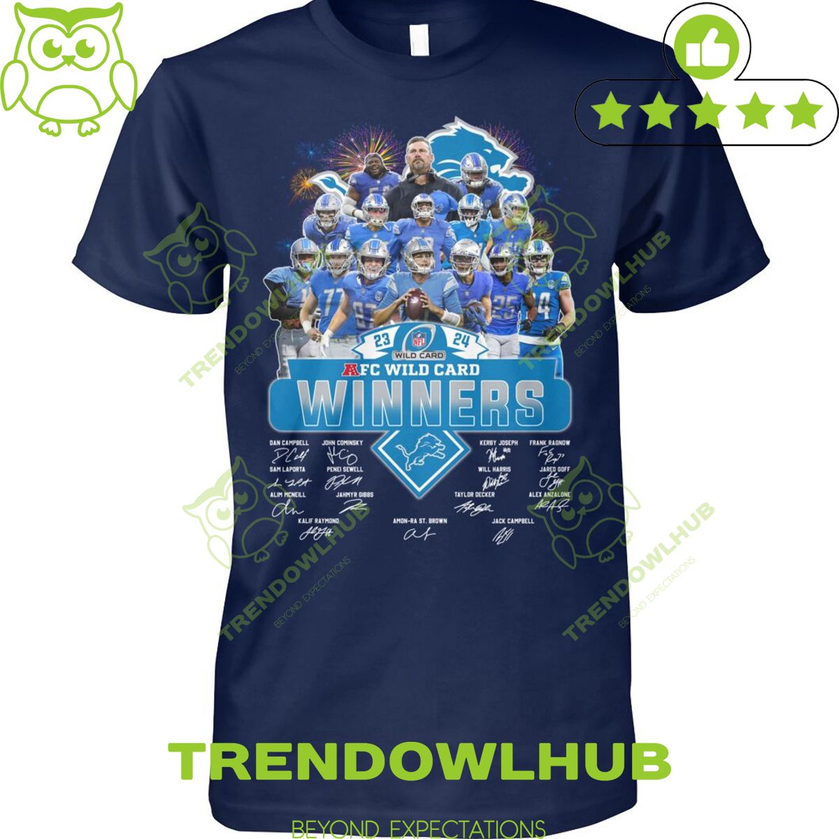 AFC Wild Card Winners Detroit Lions Players Signatures 2d t shirt