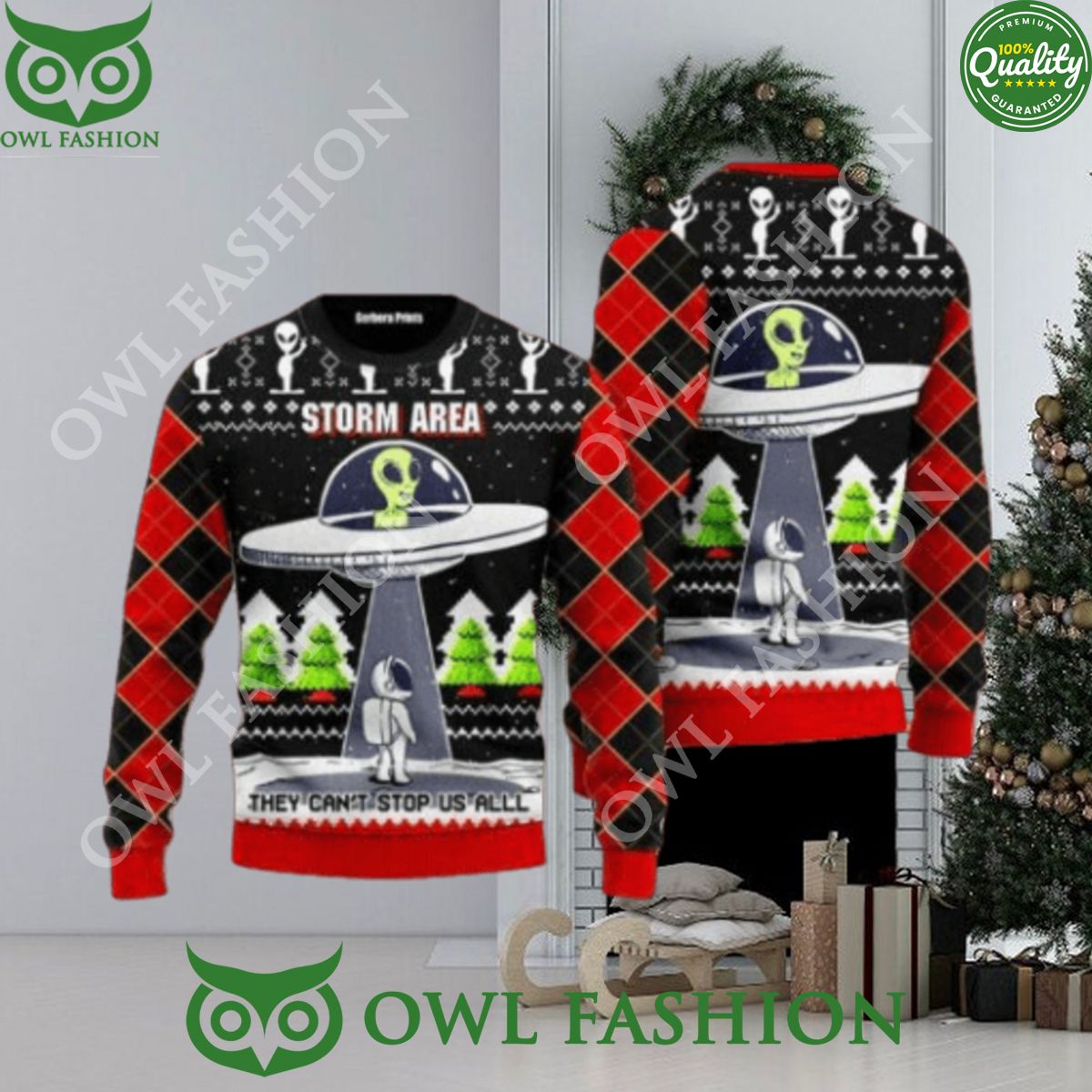 Alien Stop Area Ugly Christmas Sweater Jumper