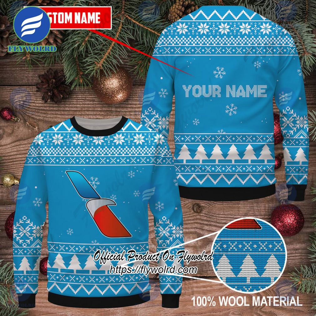 American Airlines Custom Name Logo Pine Trees Ugly Christmas Sweater