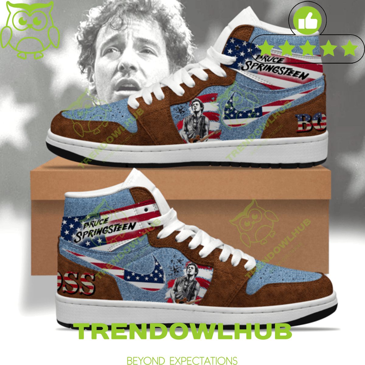 American rock singer Bruce Springsteen Printed Air Jordan 1 Sneaker Shoes