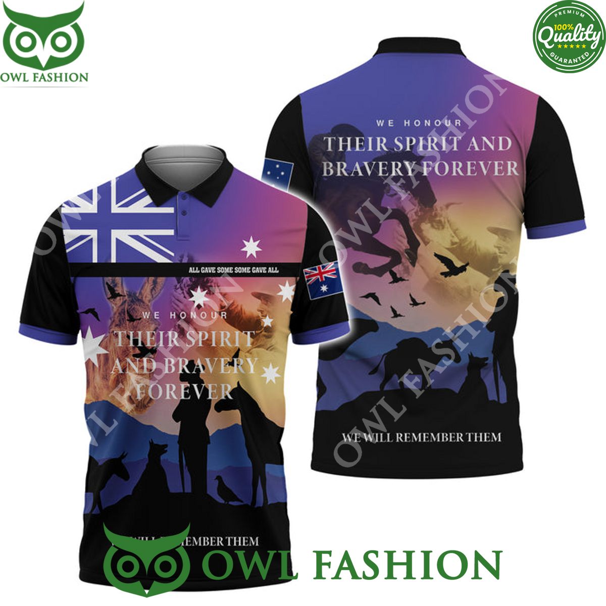 Anzac We Honour Their Spirit Bravery forever UK 3D polo