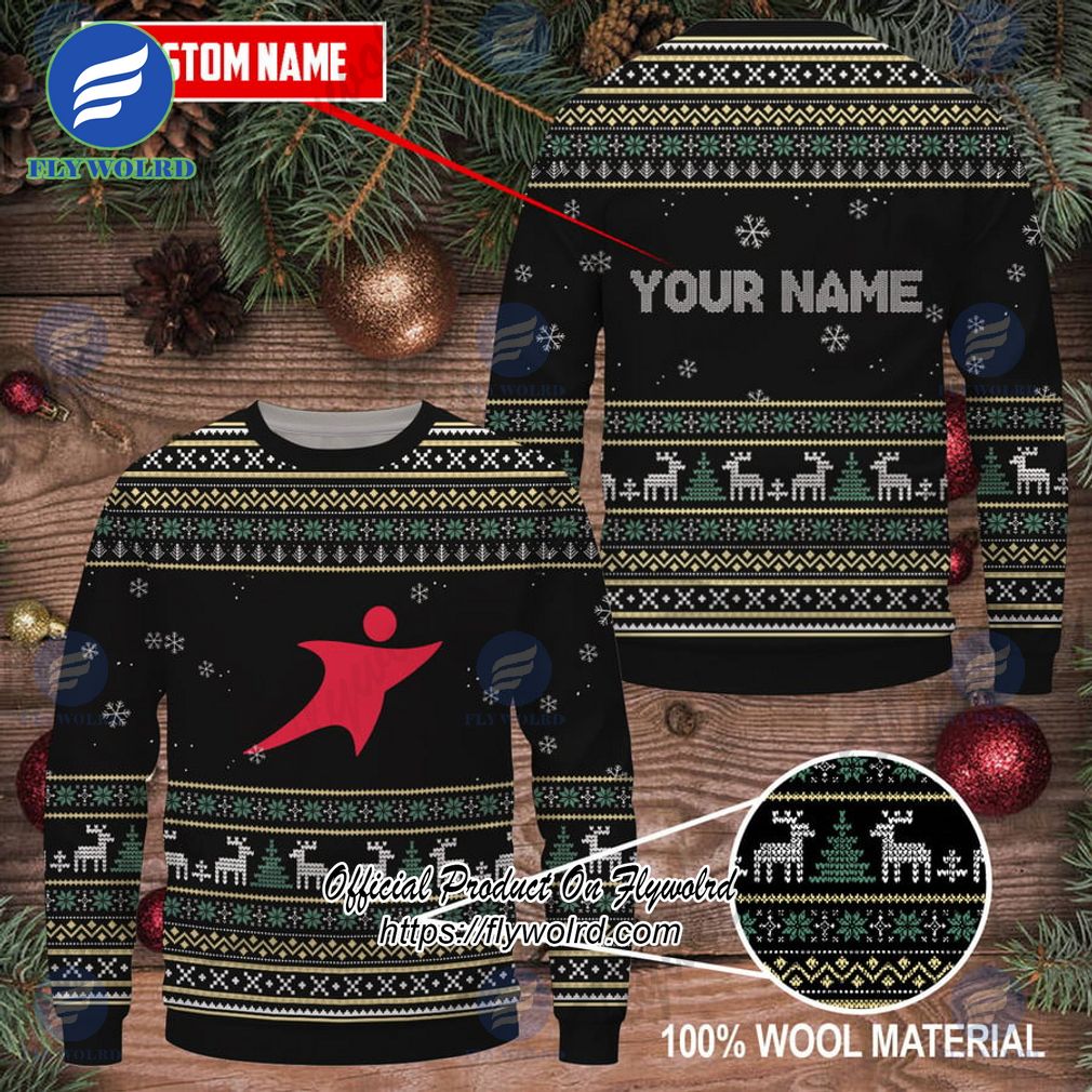 Aramark Custom Name Logo Reindeer Pine Trees Black Design Ugly Christmas Sweater