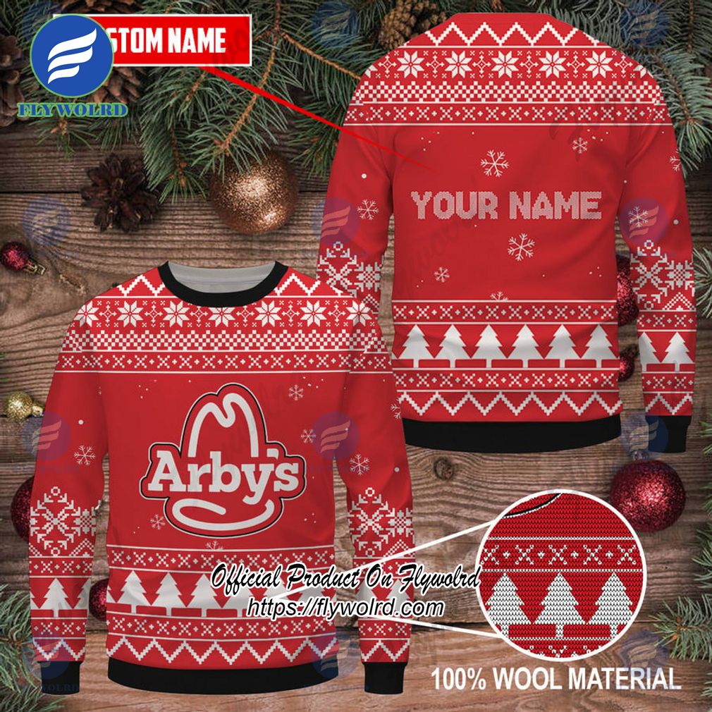 Arby'S Custom Name Logo Pine Trees Ugly Christmas Sweater