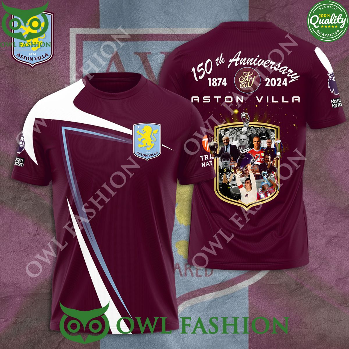 Aston Villa 150th Anniversary 1874 2024 3D t shirt