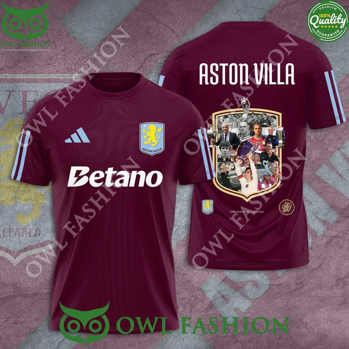 Aston Villa 150th Anniversary 1974 2024 3D t shirt