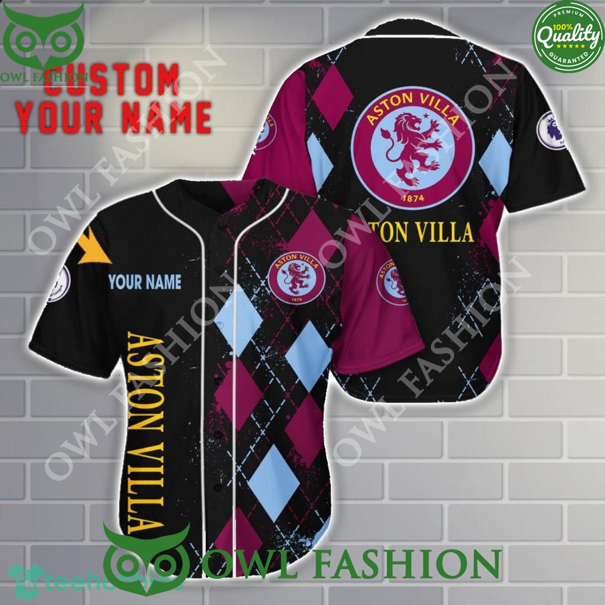 Aston Villa F.C Custom Name EFL Cup 3D Baseball Jersey Shirt