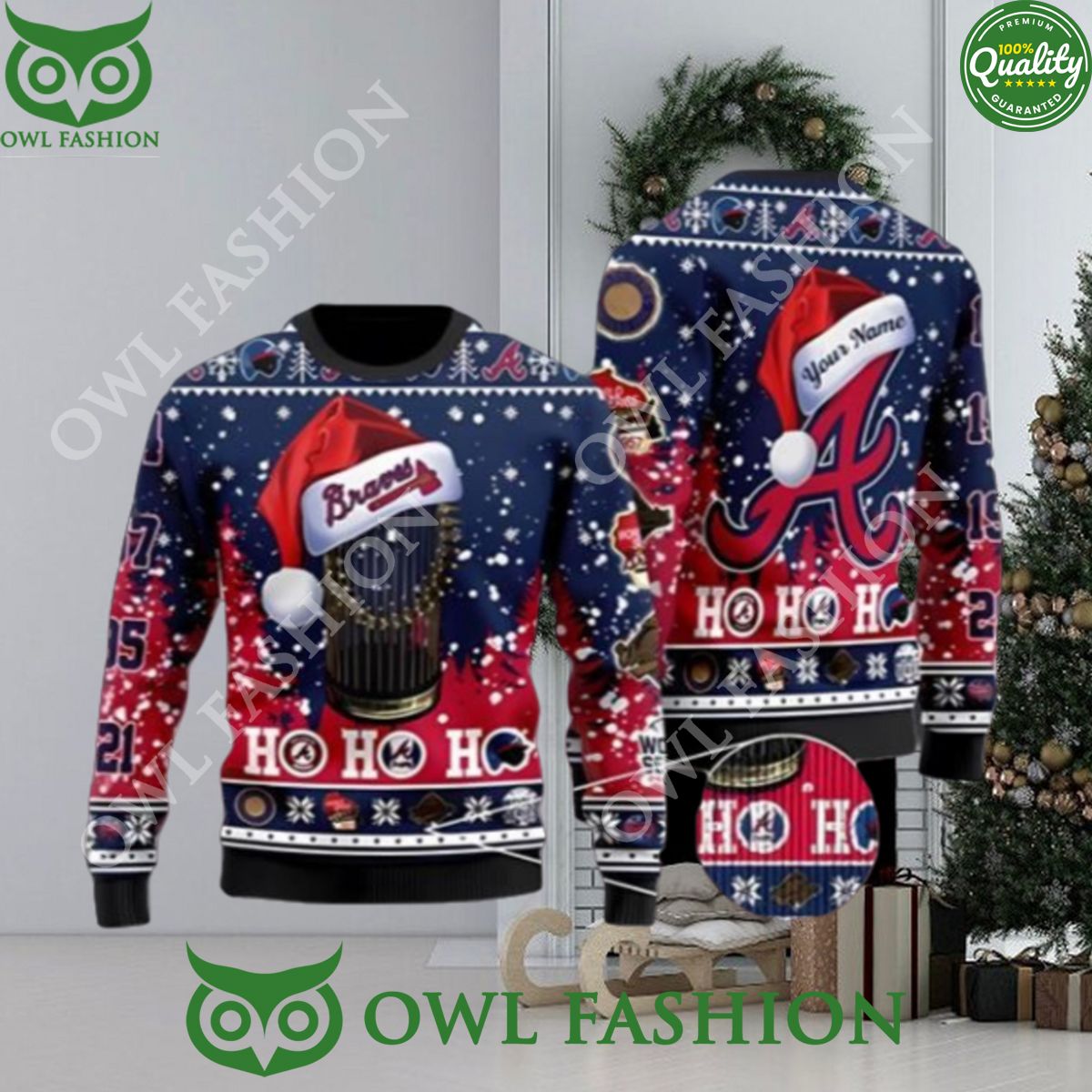 Atlanta Braves 2023 World Series Champions Ho Ho Ho 3D Ugly Christmas Sweater Jumper