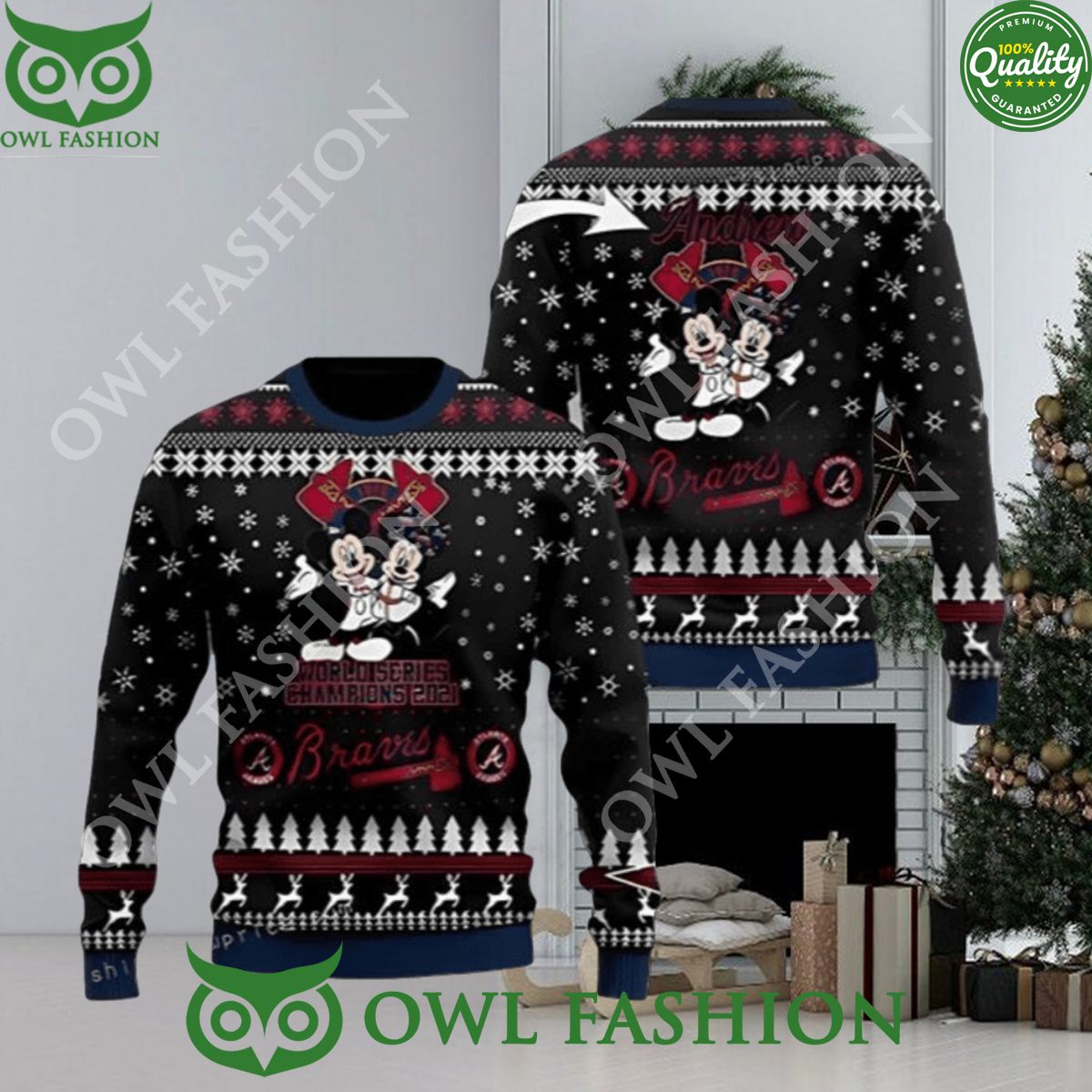 Atlanta Braves Champions Mouse Custom Ugly Christmas Sweater 3D