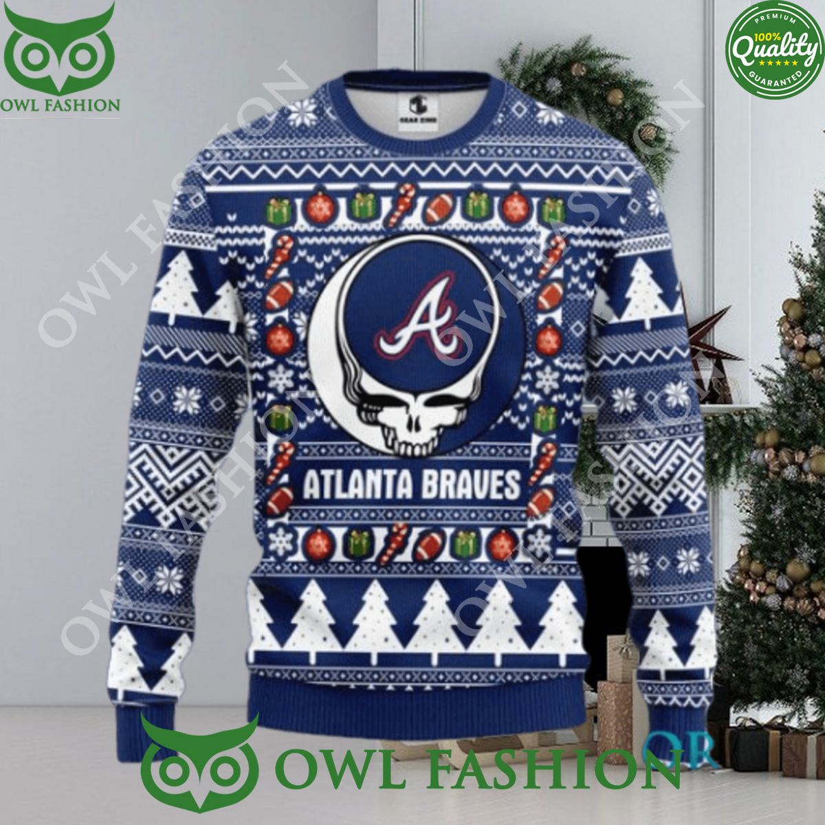 Atlanta Braves Grateful Dead Ugly Christmas Sweater Jumper