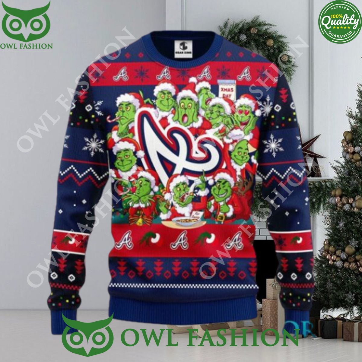 Atlanta Braves Grinch Xmas Day Ugly Christmas Sweater Jumper