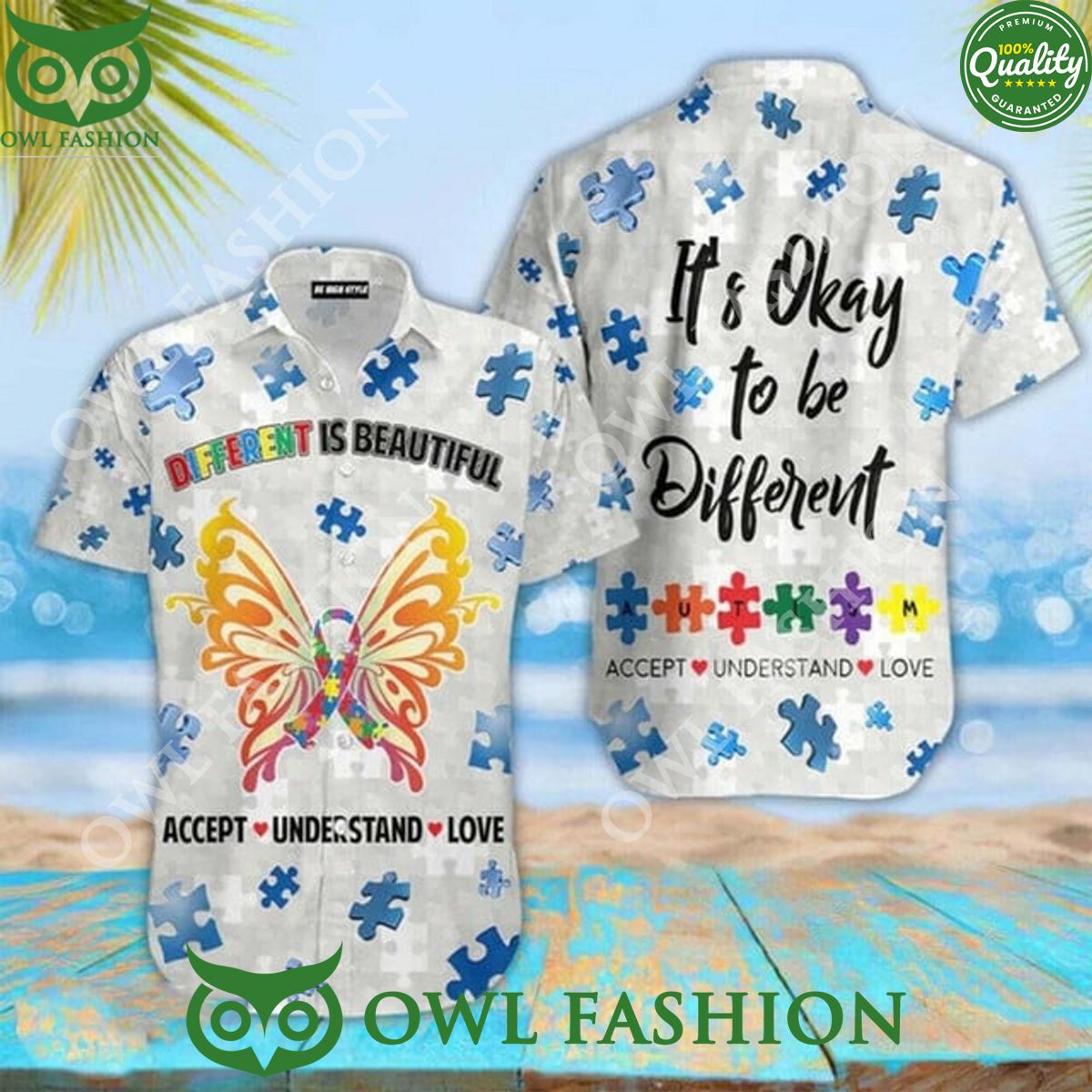 Autism Awareness Magic Butterfly Its okey to be different Hawaiian Beach Shirt