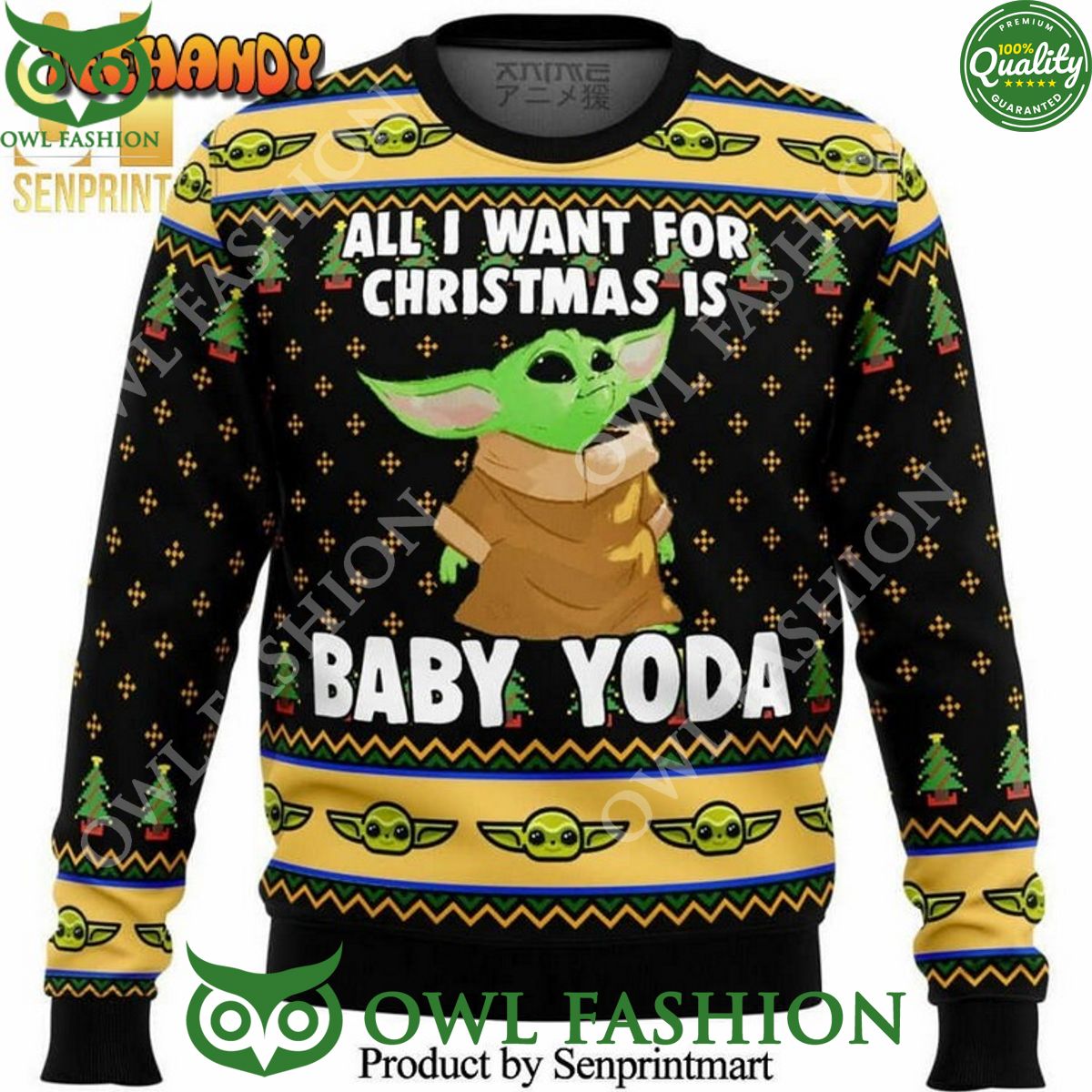 Baby Yoda All I Want Mandalorian Star Wars Knitted Sweater