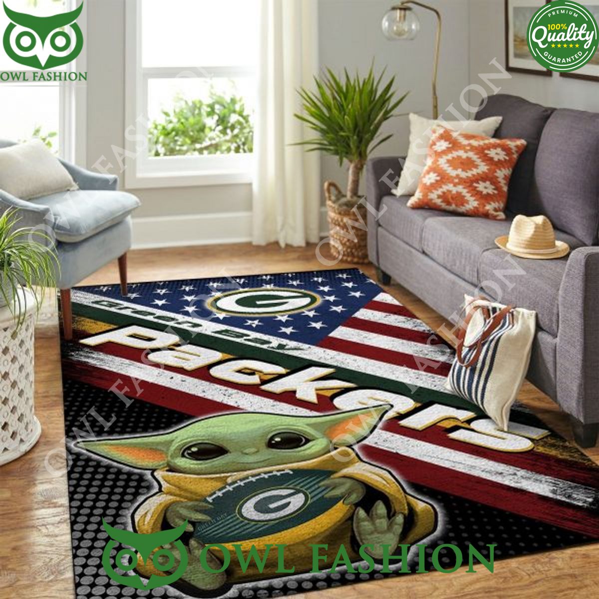 Baby Yoda Green Bay Packers Nfl Team Logo Area Rug Carpet Home Decor