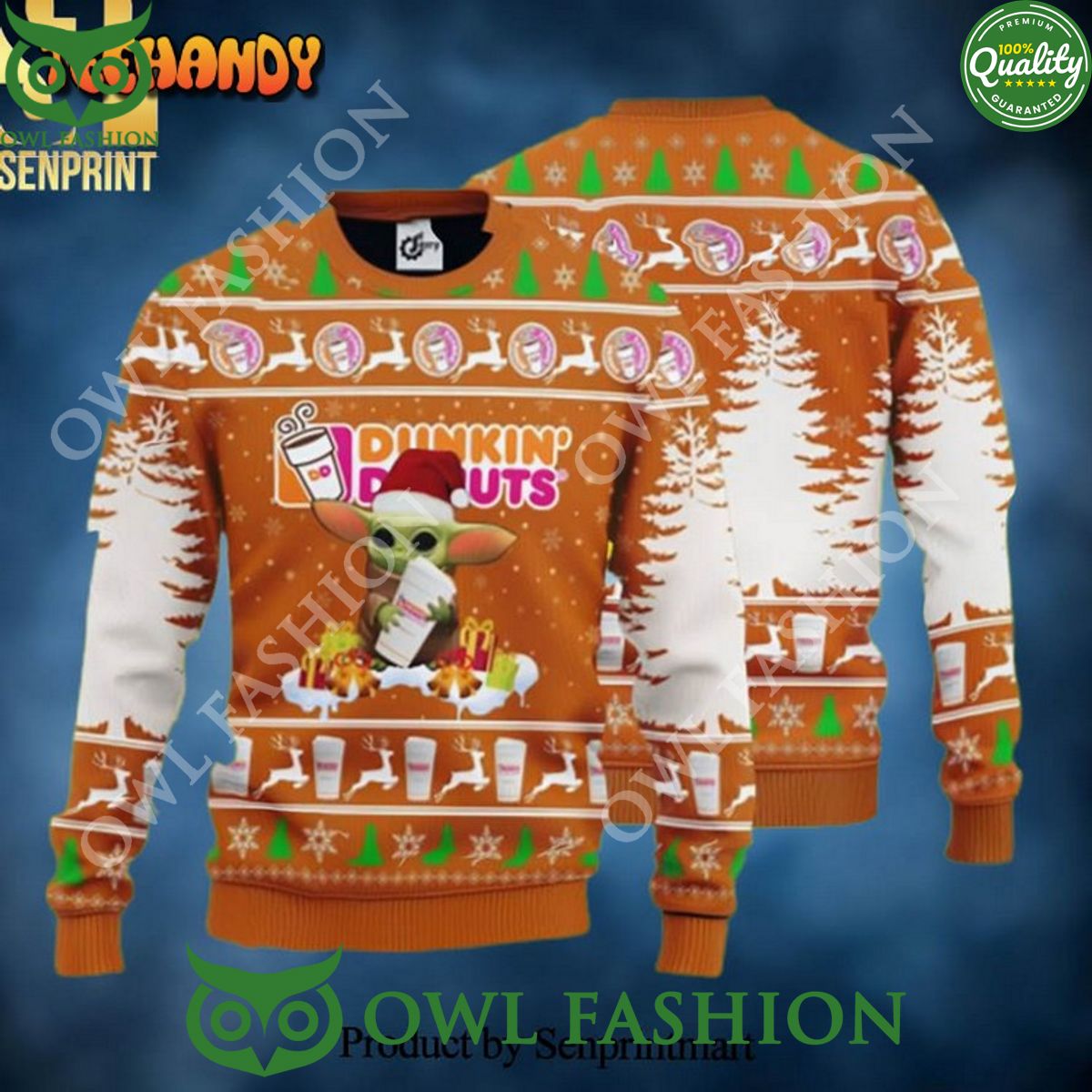 Baby Yoda Hug Dunkin’ Donuts Christmas Ugly Wool Sweater Jumper Trending