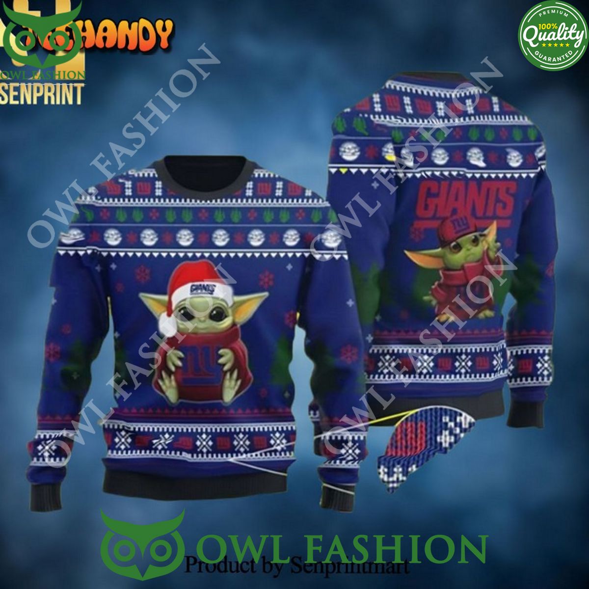 Baby Yoda Love New York Giants Full Print Ugly Sweater Jumper Trending