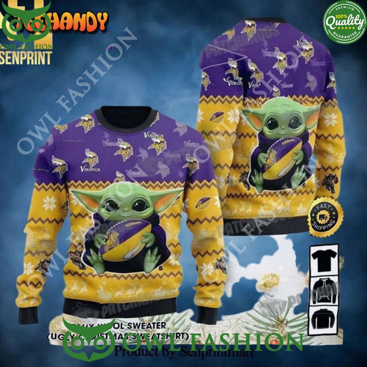 Baby Yoda Minnesota Vikings Gifts For Football NFL Sweater Jumper Trending
