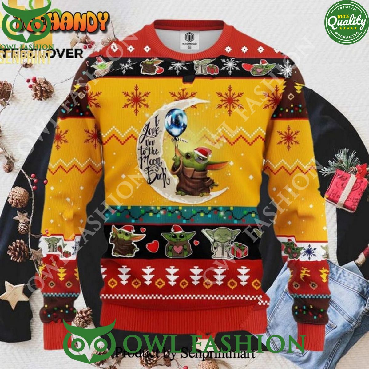 Baby Yoda Moon and Back Cute Xmas 3D Printed Ugly Sweater Jumper Trending