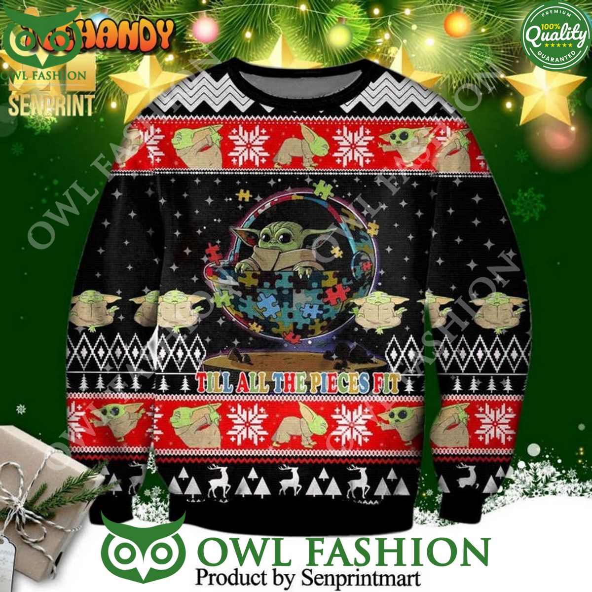 Baby Yoda Star Wars Till All The Pieces Fit Ugly Sweater Jumper Trending
