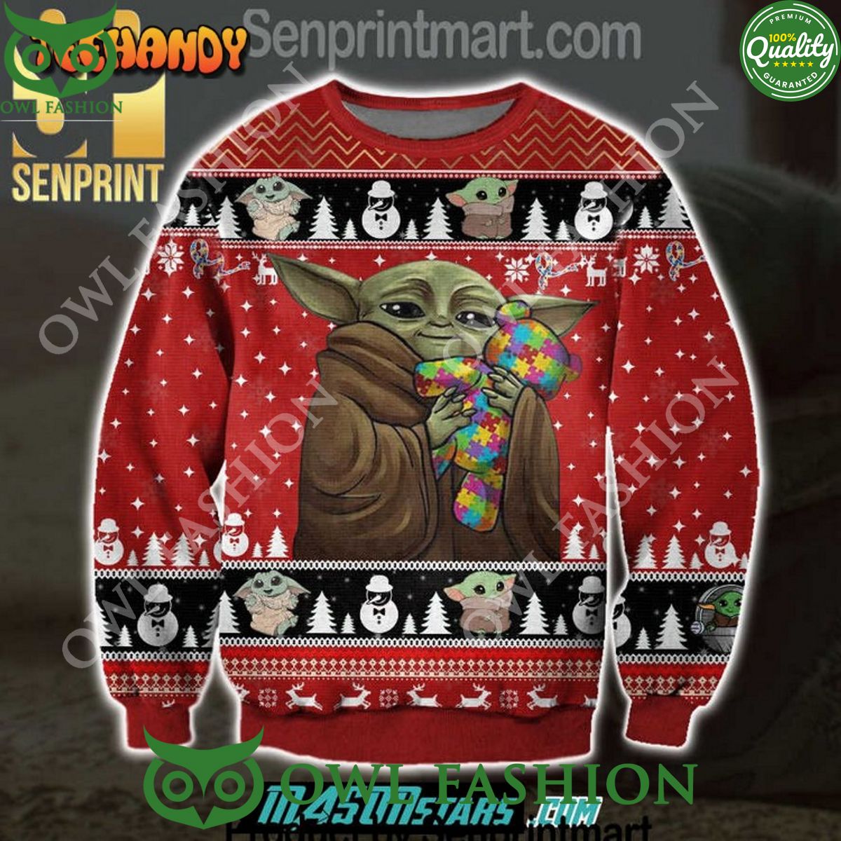 Baby Yoda With Puzzles Autism Chirtmas Gifts Full Sweater Jumper Trending