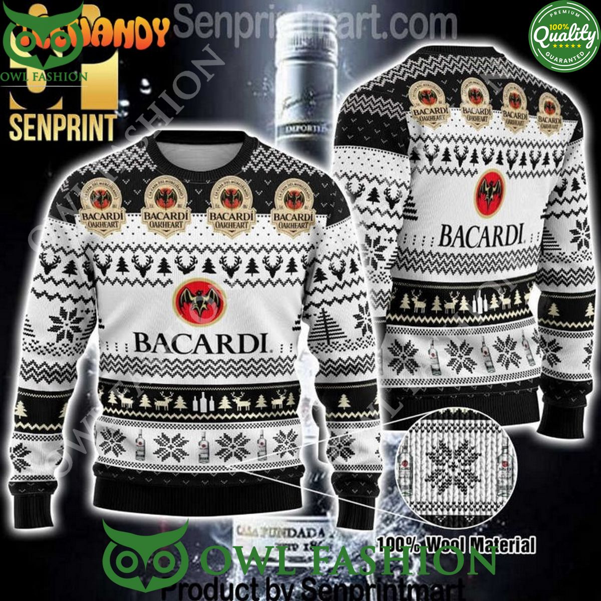 Bacardi Wine Chirtmas Gifts Full Printing Knitted Ugly Sweater