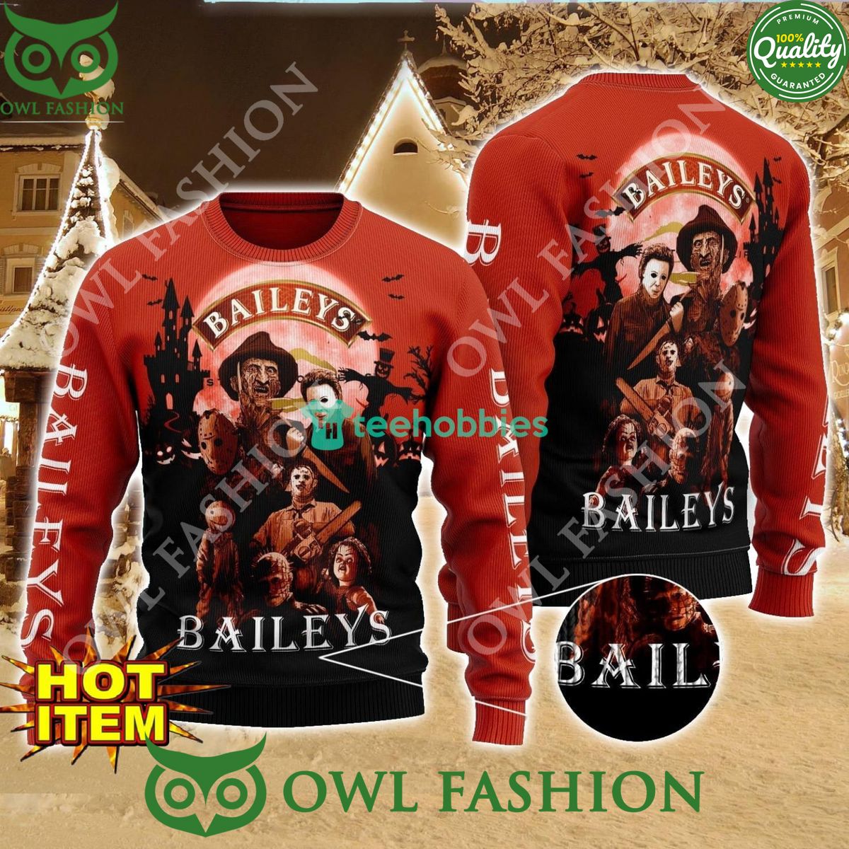 Baileys Irish Cream Horror Halloween Night Ugly Sweater 2024