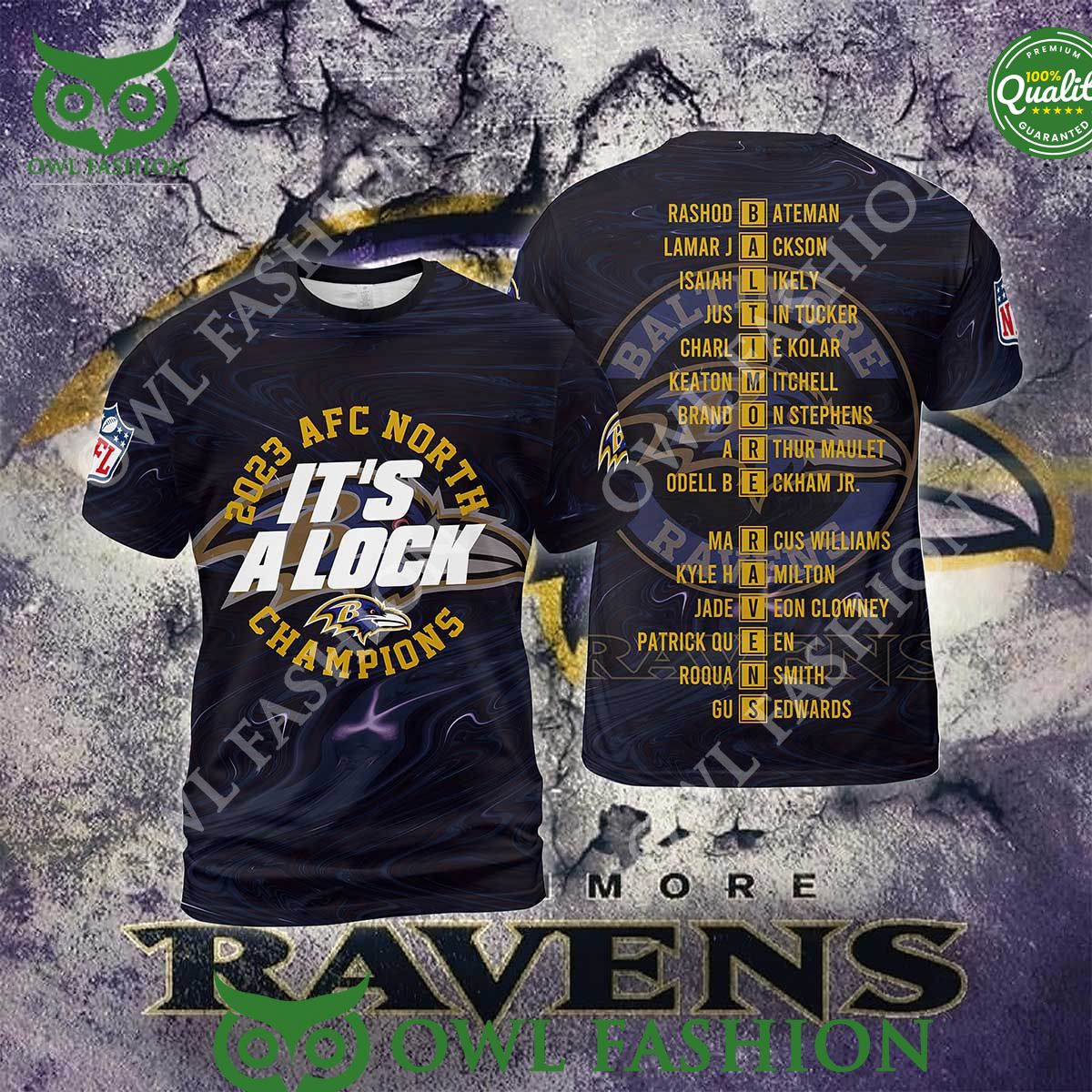 Baltimore Ravens 2023 AFC North Its a Lock Champion 3D t Shirt
