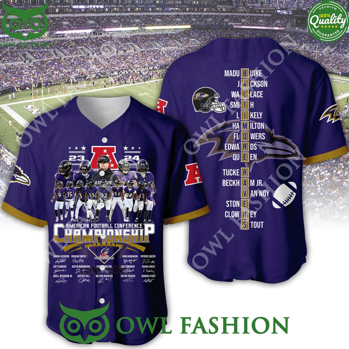 Baltimore Ravens American Football Conference Championship 2024 purple baseball jersey shirt