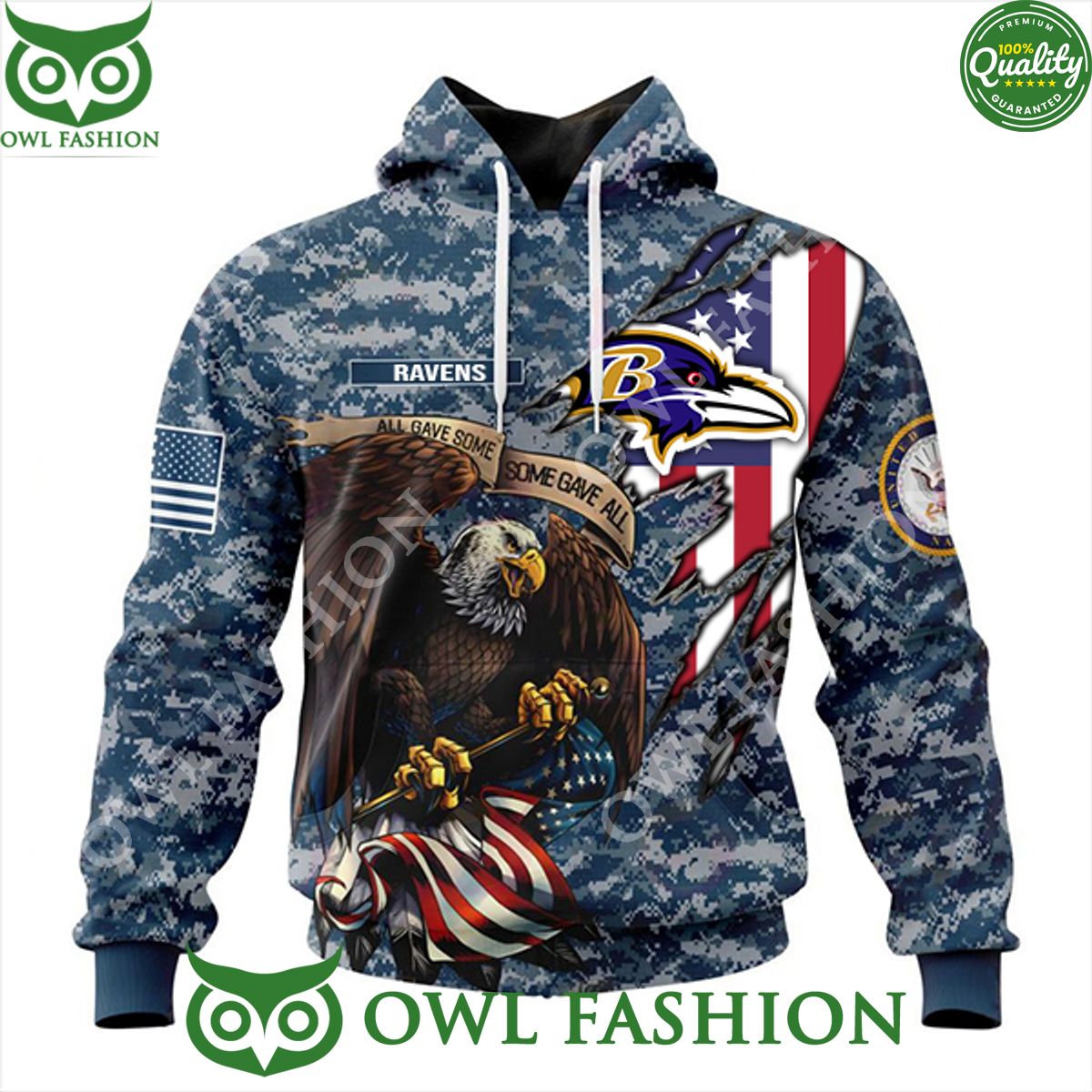 Baltimore Ravens NFL Honor US Navy Veterans 3D Hoodie t shirt sweatshirt