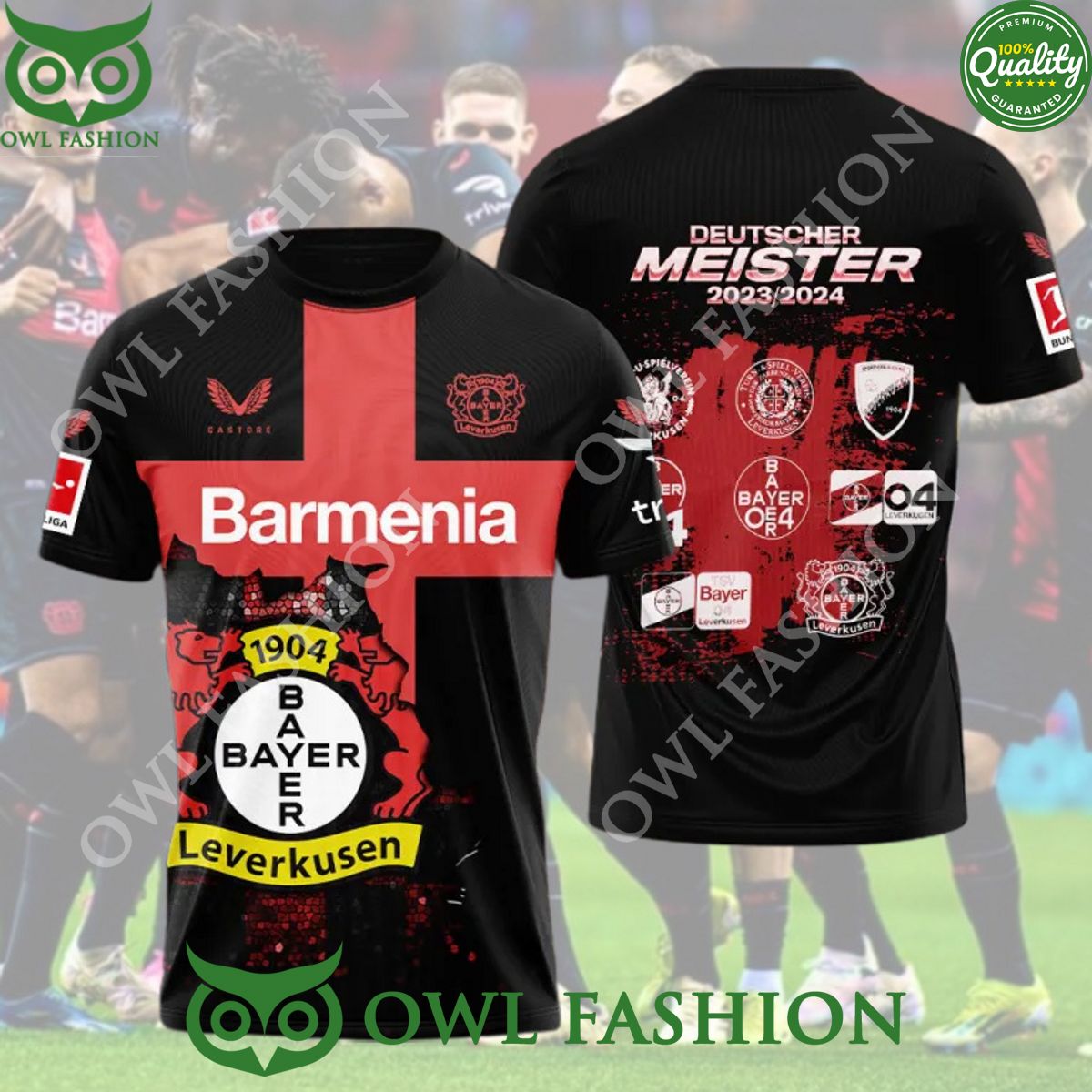 Barmenia Deutscher Meister 2023 2024 Bayer Leverkusen AOP t shirt