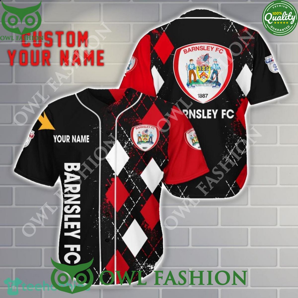 Barnsley F.C EFL League One Custom Name 3D Baseball Jersey Shirt