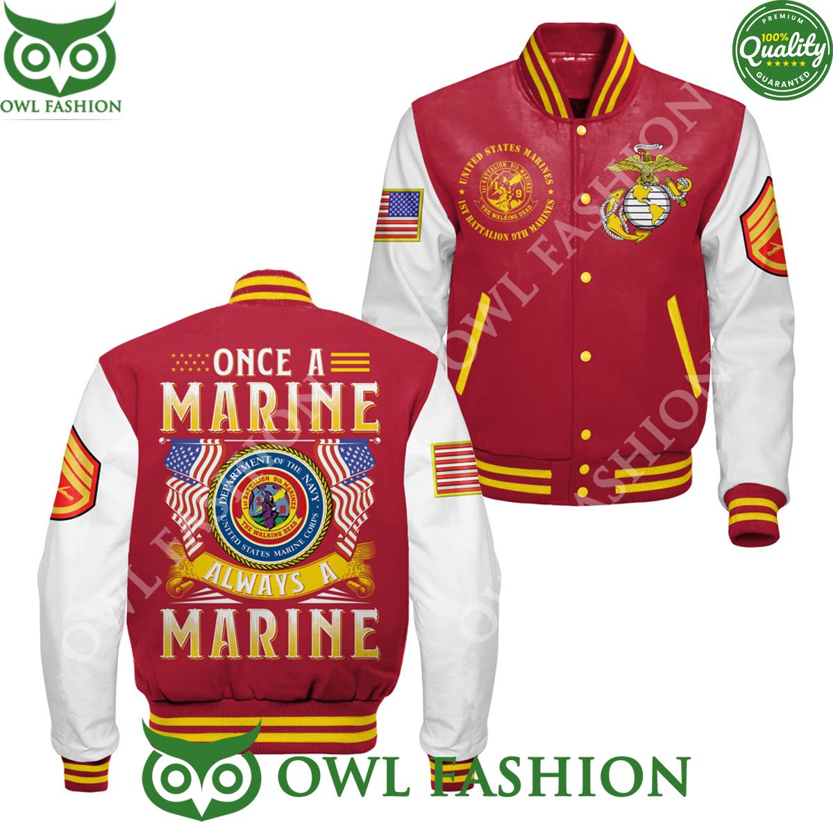 Battalions US Marines Once A Marine Always A Marine Baseball Jacket Varsity