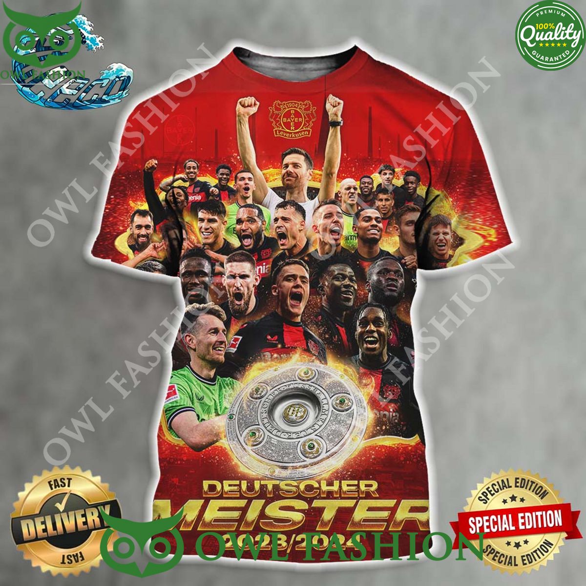 Bayer Leverkusen 2024 Bundesliga Champions Deutscher Meister 3D Tshirt