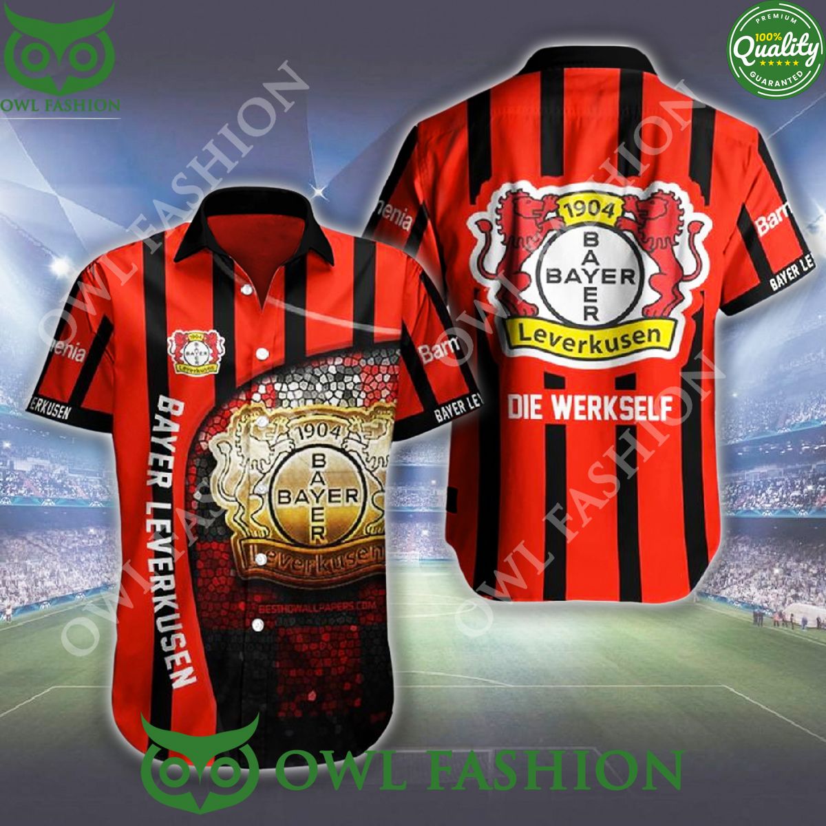 Bayer Leverkusen Logo Black and Red Team Hawaiian Shirt