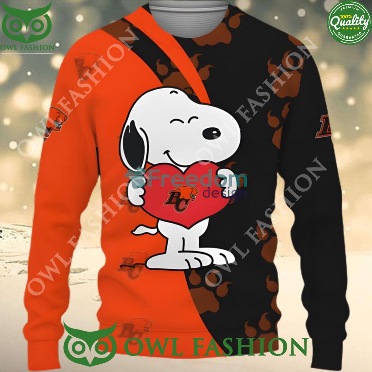 BC Lions Snoopy Cute Heart American Sports Team Ugly Xmas Sweater Jumper